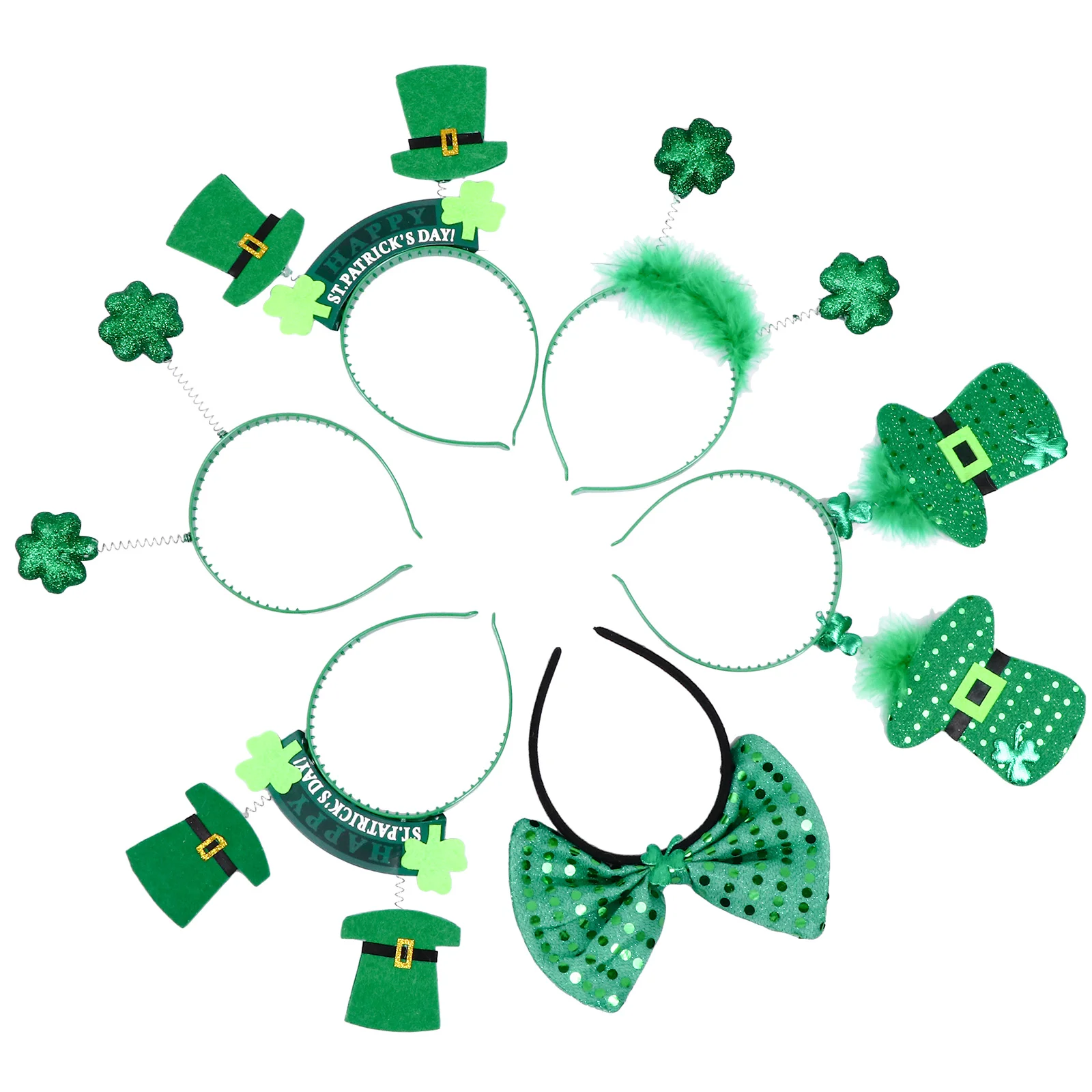 

6 Pcs Carnival Headband St Patrick Headpiece Green Sequins Hair Bands Shamrock Headwear Headdress Costumes Accessories