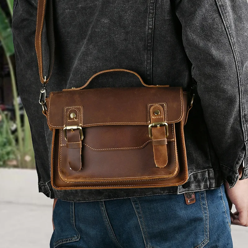 

Quality Original Leather Design Male Shoulder messenger bag cowhide fashion Cross-body Bag 9" Pad Tote Mochila Satchel bag