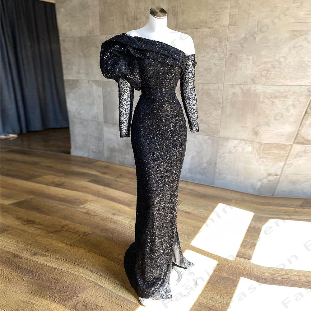 

2024 Black Gorgeous Women's Evening Dresses Mermaid Long sleeved Elegant Princess Prom Dress Formal Cocktail Party Gowns Robe De