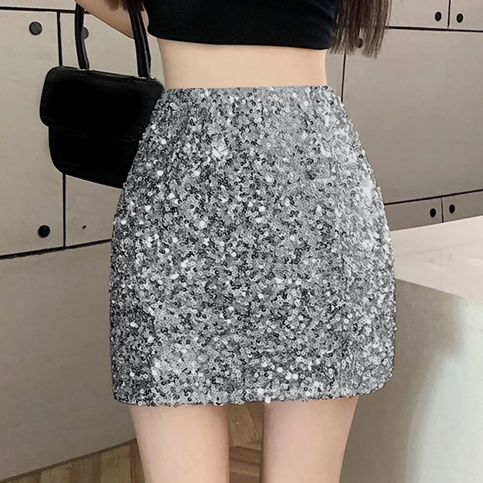 

Women's Sequin Slim Fit Skirt Sparkle High Waist Stretchy Bodycon Mini Skirts Party Prom Nightclub Carnival Apparel