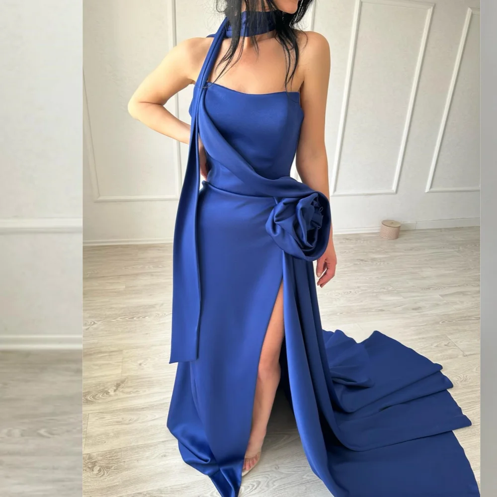 

Prom Dress Satin Flower Draped Pleat Homecoming A-line Strapless Bespoke Occasion Gown Long Dresses Saudi Arabia Evening