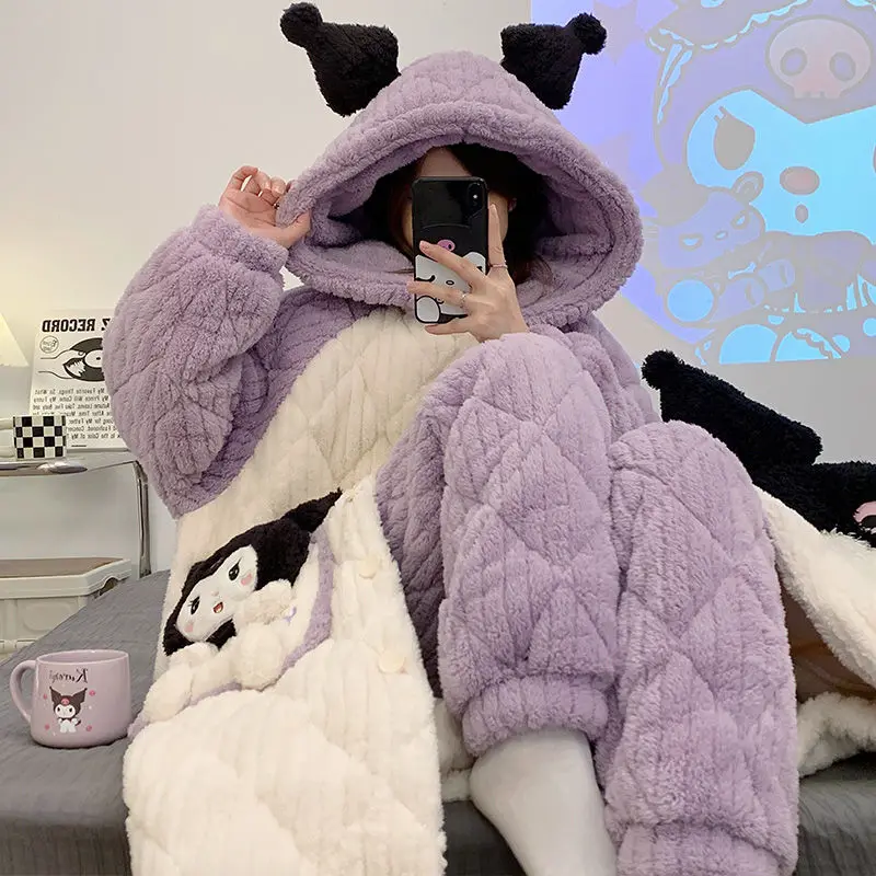 Sanrio Pajama Sets Winter Warm Thickening Flannel Kuromi Sleepwear Cartoon Pajamas for Women Casual Loungewear
Sanrio Pajama Sets Winter Warm Thickening Flannel Kuromi Sleepwear Cartoon Pajamas for Women Casual Loungewear