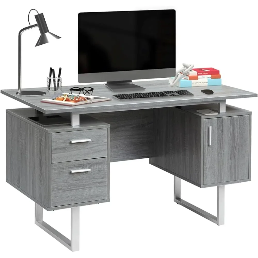 

Modern Office Desk With Storage Gray Freight Free Reading Computer Furniture