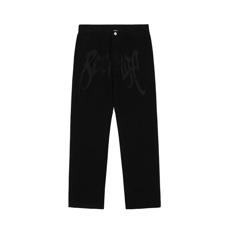 

Джинсы-багги в стиле эмо мужские, уличная одежда в стиле хип-хоп, джинсовые брюки с вышивкой в стиле АЛТ-хоп, модная черная одежда с прямой талией