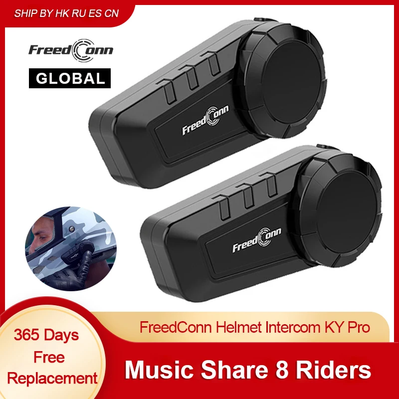 

Freedconn Ky Pro Bluetooth Helmet Headset Motorcycle Intercom 8 Riders FM Radio Waterproof Group Communicator Music Share