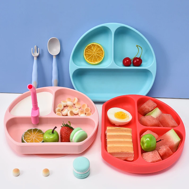 

Baby Safe Silicone Dining Plate Kids Feeding Sucker Bowls BPA Free Bib Suction Children Dishes Suction Toddle Training Tableware