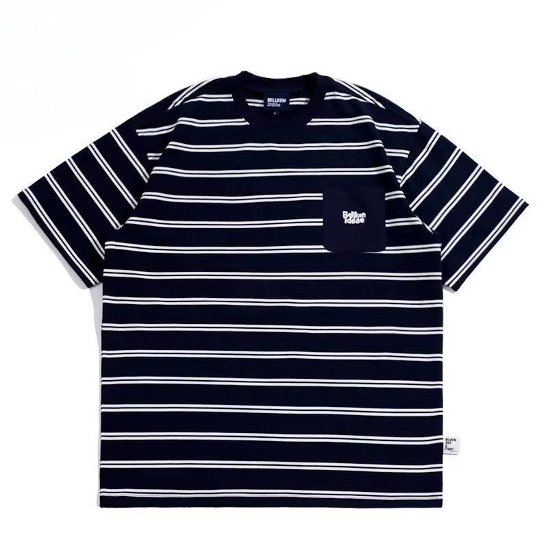 Two updated pure cotton striped T-shirts for men in summer, new loose short-sleeved American couples, handsome ins trend wear
Two updated pure cotton striped T-shirts for men in summer, new loose short-sleeved American couples, handsome ins trend wear
