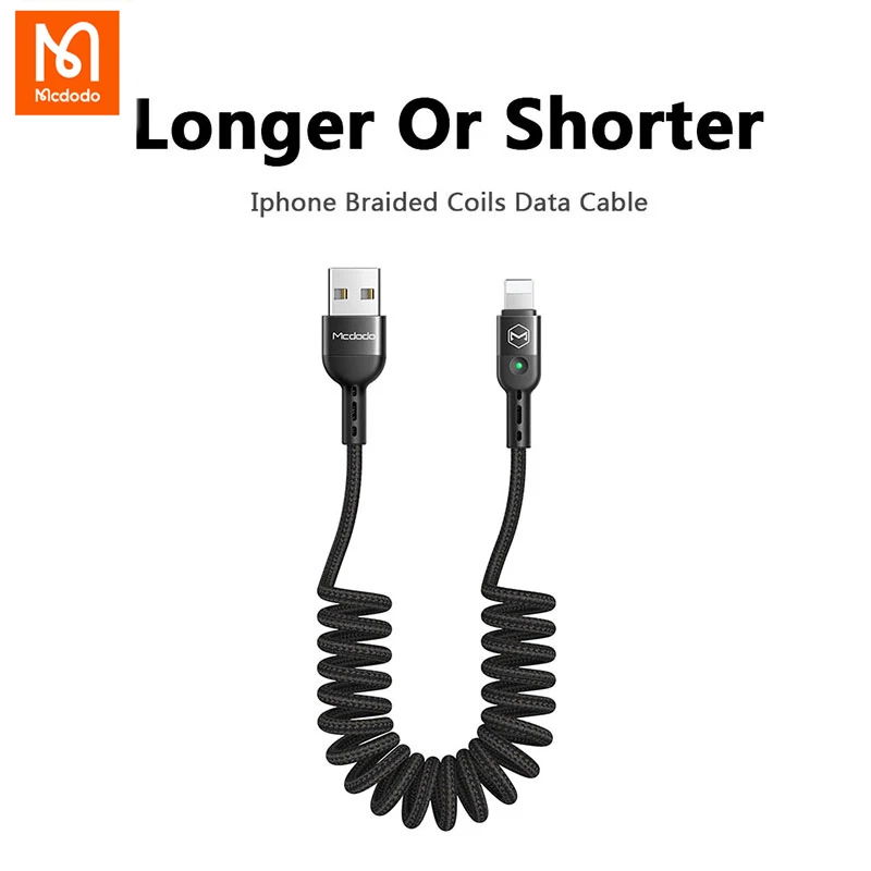 

Mcdodo 2A USB A to Lightning PD Fast Charging Spring Cable For iPhone 14 13 12 11 Pro Max Xr Xs With LED Mobile Phone Data Cord