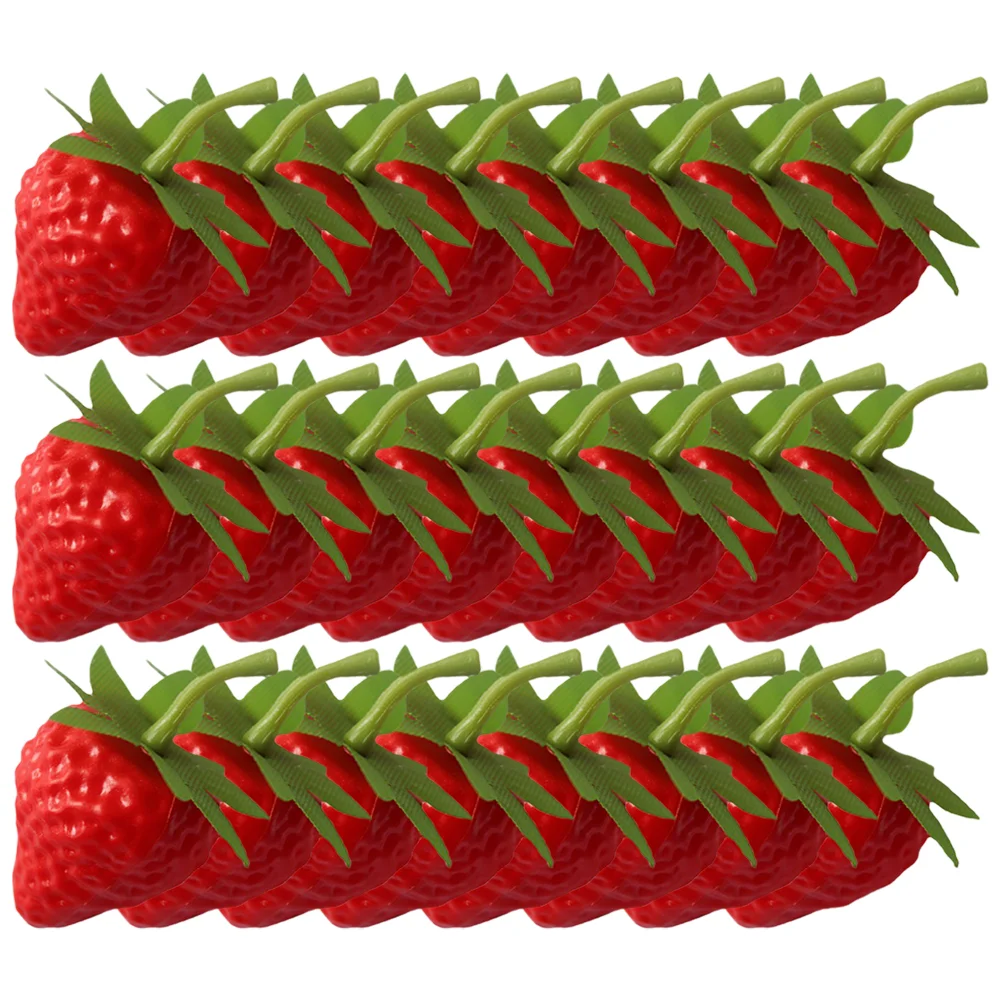 

40pcs Artificial Strawberries Fake Fruits Toys Realistic Strawberry Models Pretend Play Toys for Dollhouse