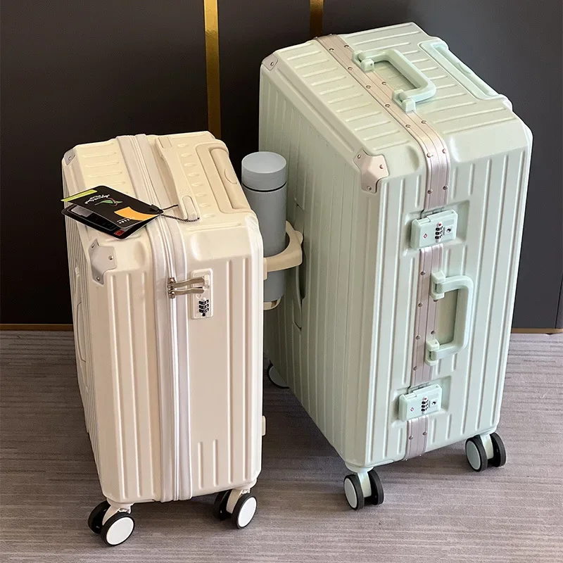 

Fashion Rolling Luggage Travel Suitcase Large Capacity Trunk Aluminum Frame Trolley Bag Candy Password Lock Box 20 22 24 26 29