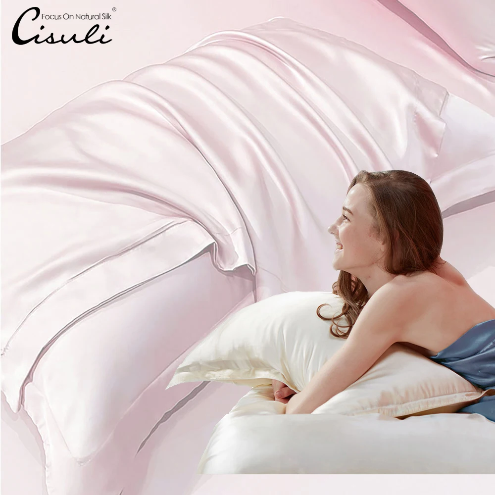 

Custom Logo Label High Quality Breathable Silk Bedding Set 100% Pure Mulberry Silk Pillow Case Luxury Solid Color