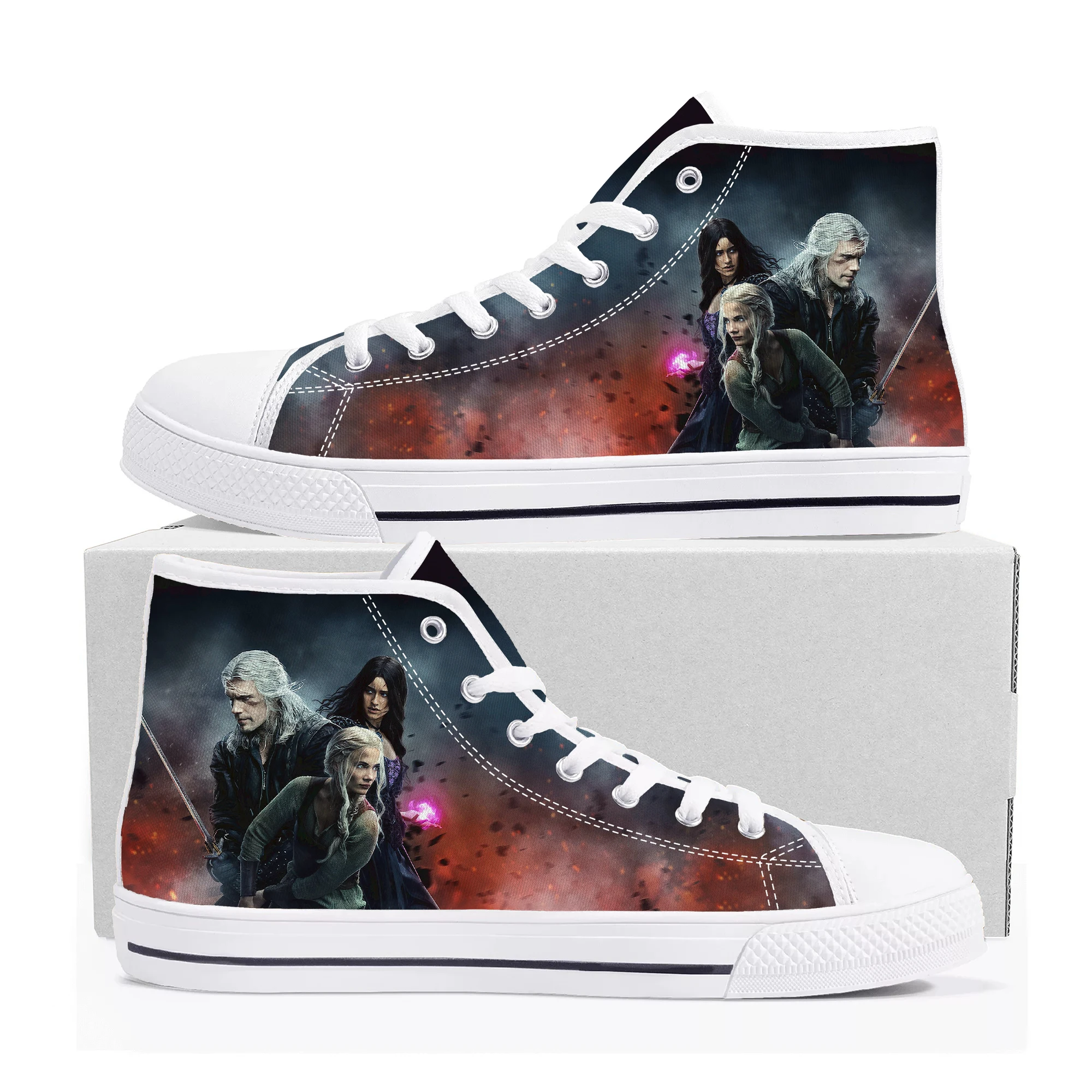 

The-Witcher High Top Sneakers Mens Womens Teenager High Quality Symbol Wolf Canvas Sneaker couple Shoe Casual Custom Made Shoes