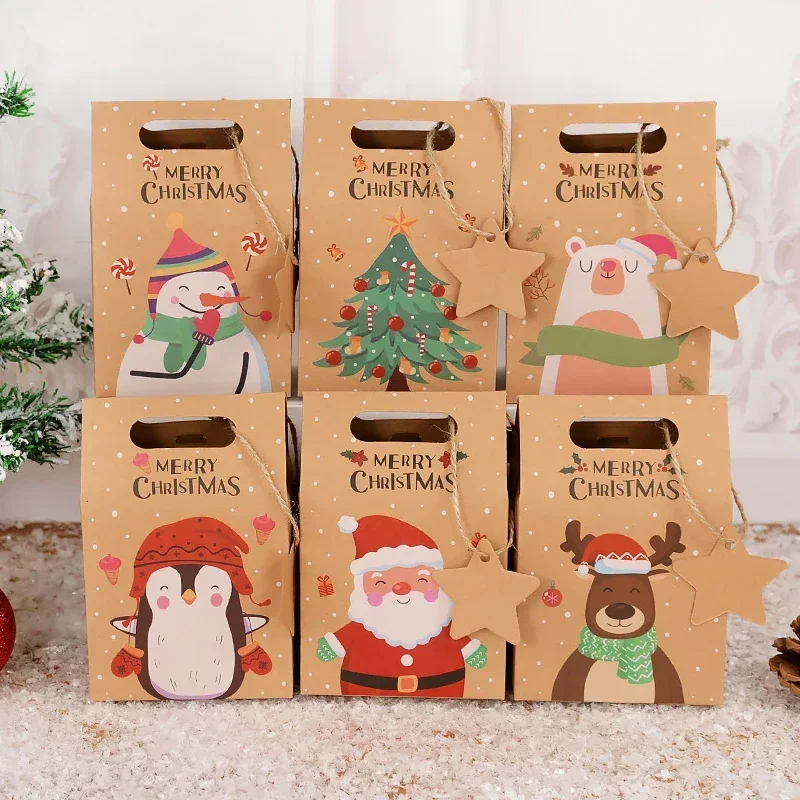 

24pcs Merry Christmas Candy Gift Box with Tag Kraft Paper Cookies Gift Packing Bags Xmas Party Home Decoration New Year gift bag