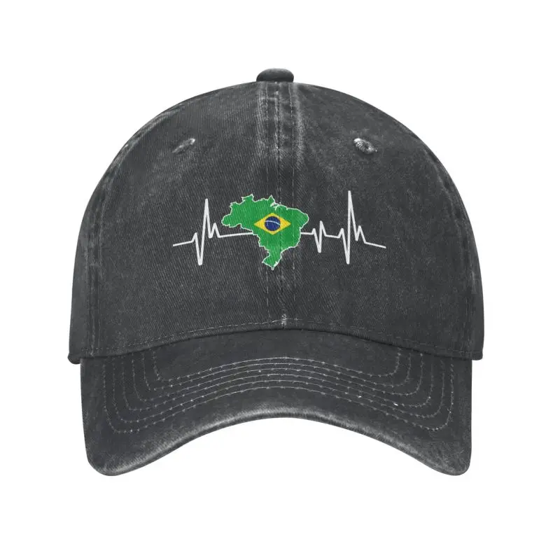 

Custom Cotton Heartbeat Design Brazilian Flag Brazil Baseball Cap Sun Protection Women Men's Adjustable Brazilian Proud Dad Hat