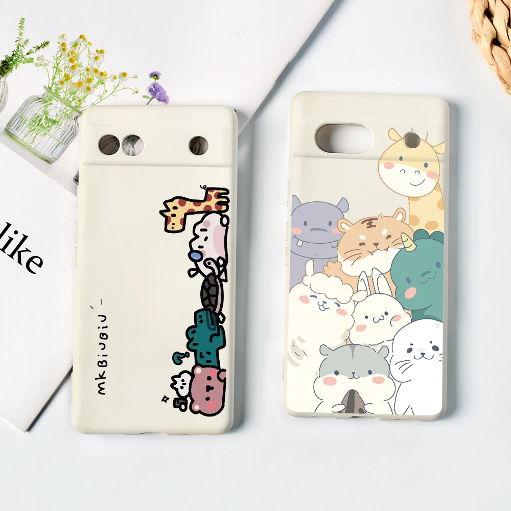 

Cartoon Cute Animal Phone Case for Google Pixel 7a 7Pro 7 6a 6 6Pro Soft Liquid Silicone Protection Back Cover Giraffe Fundas