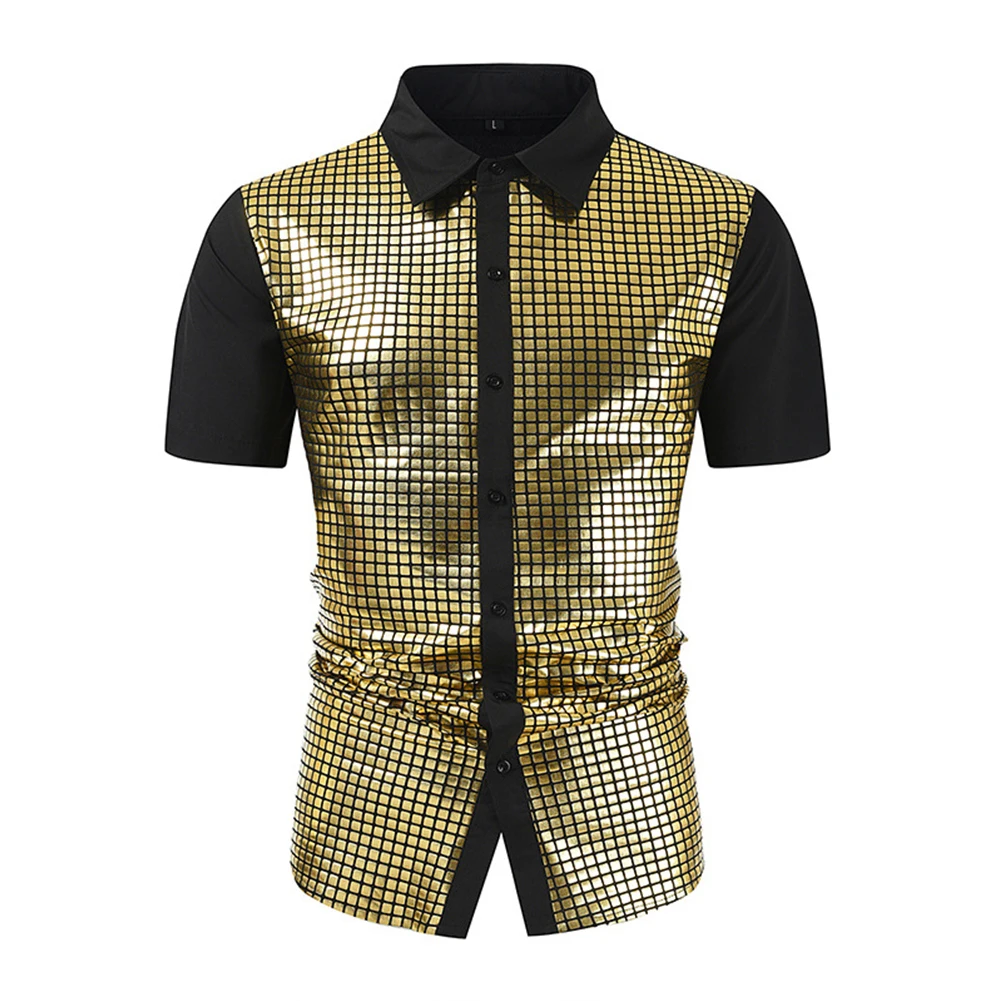 New Men's Vintage 70s Disco Costume Shirts Tops Shiny Sequins Short Sleeve Lapel Single Breasted Shirts Blouse Man Clothing
New Men's Vintage 70s Disco Costume Shirts Tops Shiny Sequins Short Sleeve Lapel Single Breasted Shirts Blouse Man Clothing