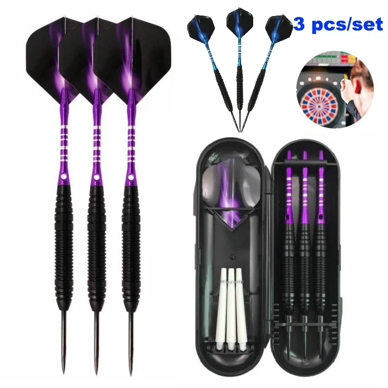 

22g Tungsten Darts 3pcs/sets with Case+Steel Tip Needle+Barrel+Flights+Sports Shafts Professional Monochrome/Bicolor Darts Gifts
