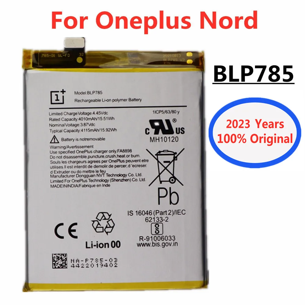 2023 Years High Quality BLP785 4115mAh Replacement Battery For OnePlus One Plus Nord 100% Original Smart Cell Phone Batteries
2023 Years High Quality BLP785 4115mAh Replacement Battery For OnePlus One Plus Nord 100% Original Smart Cell Phone Batteries