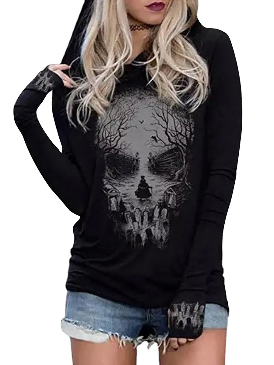 Women Gothic Hooded Hoodies Halloween Clothes Goth Black Skull Print Long Sleeve Loose Sweatshirts Fall Pullover Tops Streetwear
Women Gothic Hooded Hoodies Halloween Clothes Goth Black Skull Print Long Sleeve Loose Sweatshirts Fall Pullover Tops Streetwear