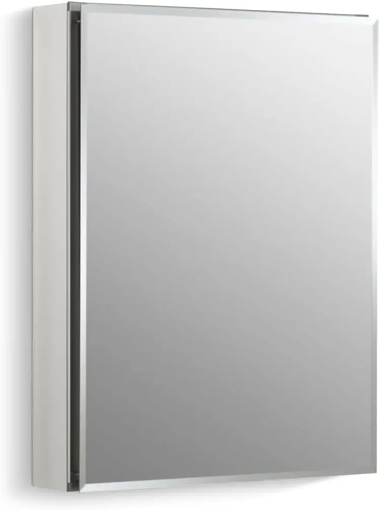 

20" W x 26" H Single-Door Bathroom Medicine Cabinet with Mirror, Recessed or Surface Mount Bathroom Wall Cabinet, Beveled Edges