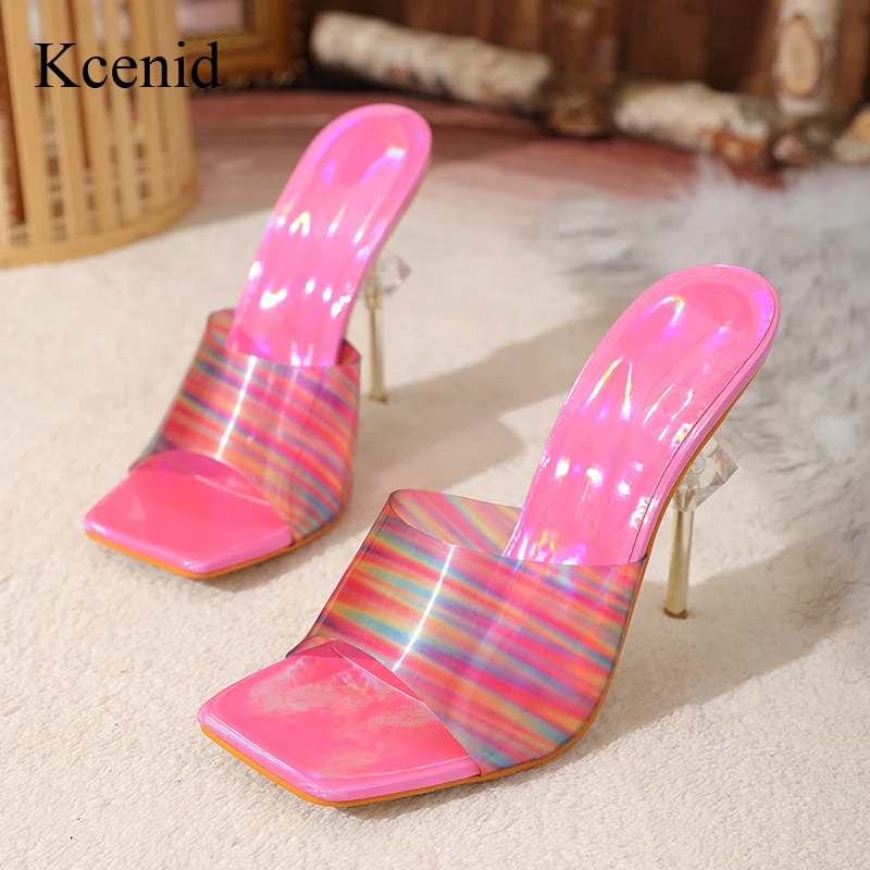 

Kcenid New Fashion Elegant Stiletto Heel Slippers Square Toe Summer Shoes Woman High Heels Sexy Party Banquet Sandals For Women