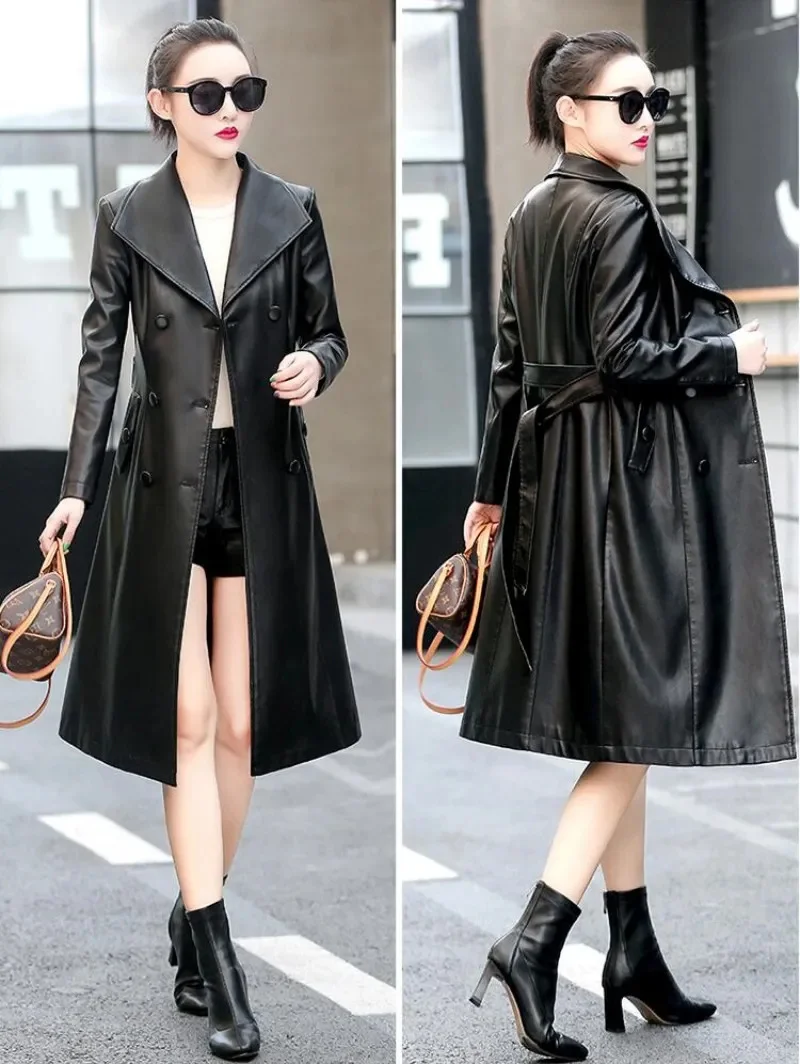 

Genuine Leather Women Sheepskin Coat Spring Autumn Fashion Double Breasted Long Jacket Sheep Overcoat Suede Outerwear