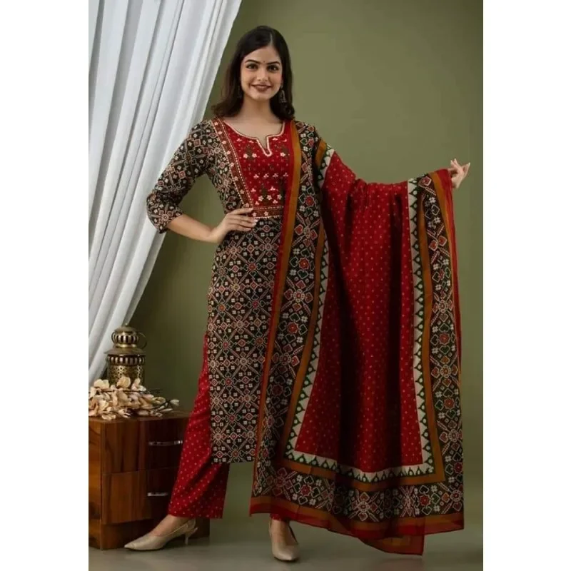 

Indian Women Kurti Dupatta Palazzo Set Cotton Dress Top Tunic Printed Kurta Pant