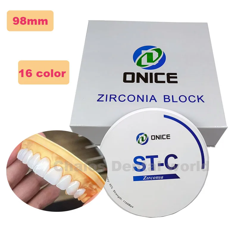 

98mm Dental Lab Zirconia Block ST-C Transparency 42% Strength 1100 Vita16 Color Dental CAD CAM Zirconia Porcelain Blocks