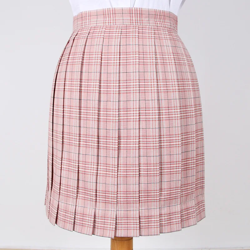 

Women's Pleated Vintage Skirts Plaid Print Tartan Skater JK School Uniform Midi Skirt A-line Ties Accessories Girls-Pink Skirt