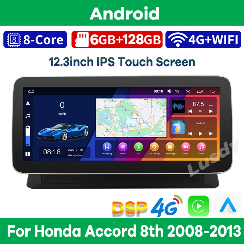 

Автомобильный мультимедийный плеер, 12,3 дюйма, 6 + 128 ГБ, Android 12, радио, GPS для Honda Accord 8 2008-2012, автомобильный навигатор, стерео, видео, CarPlay экран