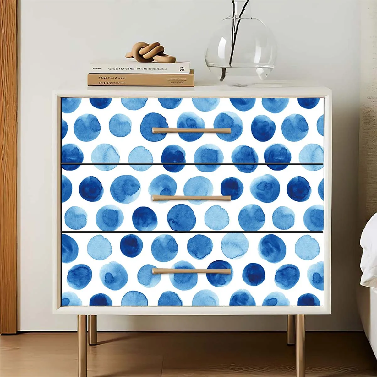 

Boho Peel and Stick Wallpaper Watercolor Brush Strokes Dots Removable Indigo Blue/White Vinyl Self Adhesive Contactpaper