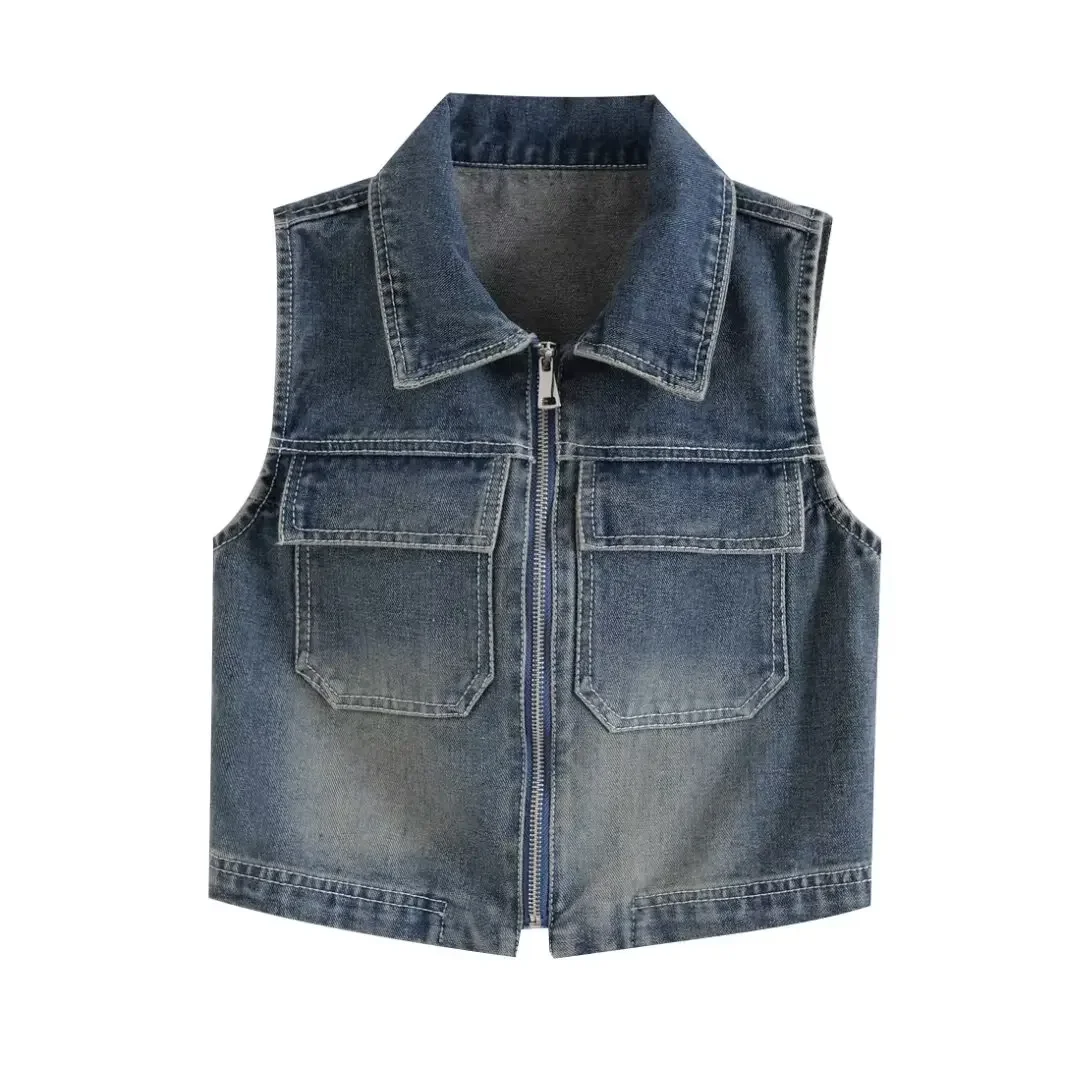 Women's 2024 New Fashion Flip Pocket Decoration Short Casual Denim Vest Top Retro Sleeveless Zipper Women's Tank Top Unique Top
Women's 2024 New Fashion Flip Pocket Decoration Short Casual Denim Vest Top Retro Sleeveless Zipper Women's Tank Top Unique Top