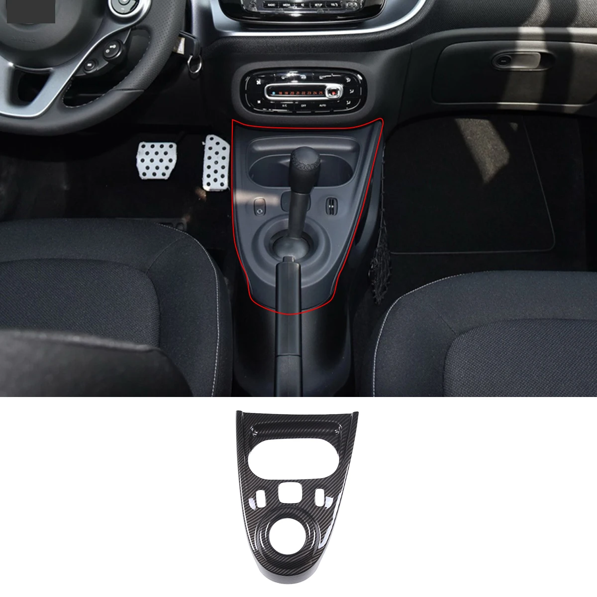 

For Smart 453 Fortwo Forfour 2016-2021 ABS Carbon Car Central Control Gear Shift Gears Panel Cover Trim Sticker Car Accessories