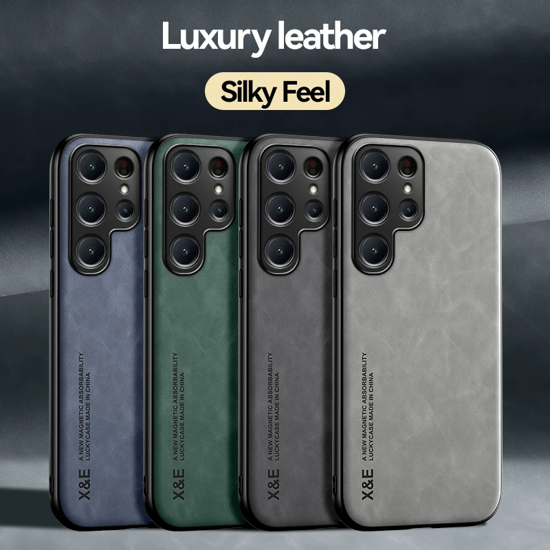 

For Samsung Galaxy S24 Ultra Case Luxury Leather Texture Silky Feel Cover With Magnetic Attaction inside For Galaxy S24 Plus