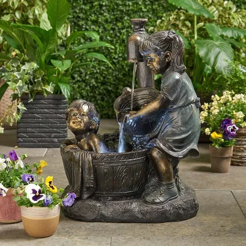 

Boy and Girl Retro Indoor/Outdoor Garden Decor Resin Statue Kids Shape Fountain Figurine Yard Sculpture Decoration