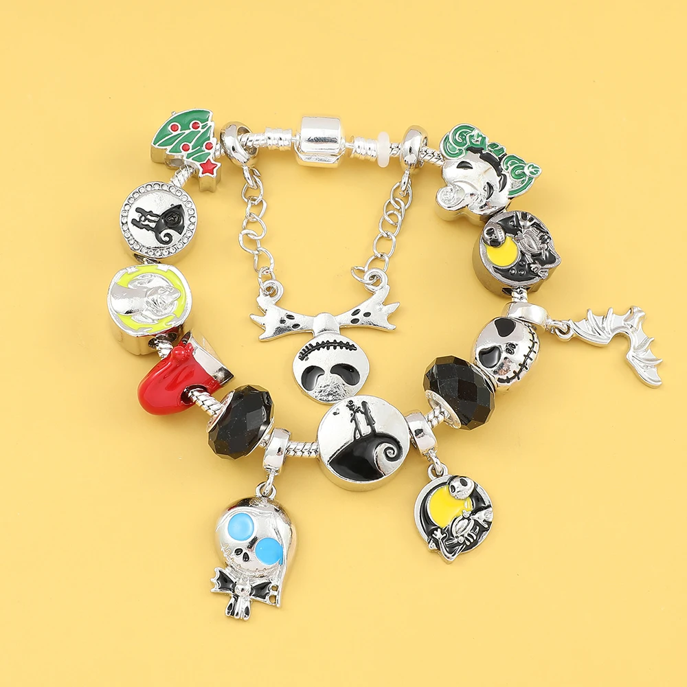 

Disney Anime The Nightmare Before Christmas Charms Bracelets Cute Jack Skellington Pendant Bangle Bracelet for Women Jewelry