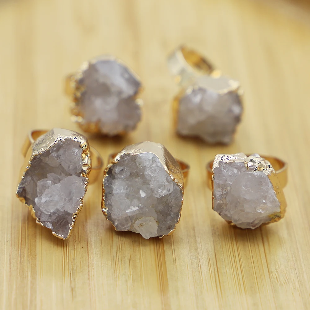 Fashion Natural Stone Druzy White Crystal Rings Gold Plated Irregular Open Finger Adjustable Women Party Wedding Jewelry 10Pcs
Fashion Natural Stone Druzy White Crystal Rings Gold Plated Irregular Open Finger Adjustable Women Party Wedding Jewelry 10Pcs