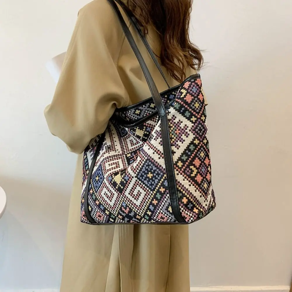 

PU Shoulder Bag NEW Bucket Bag Animal Ethnic Style Totes Bag Large Capacity Straw Underarm Bag Women