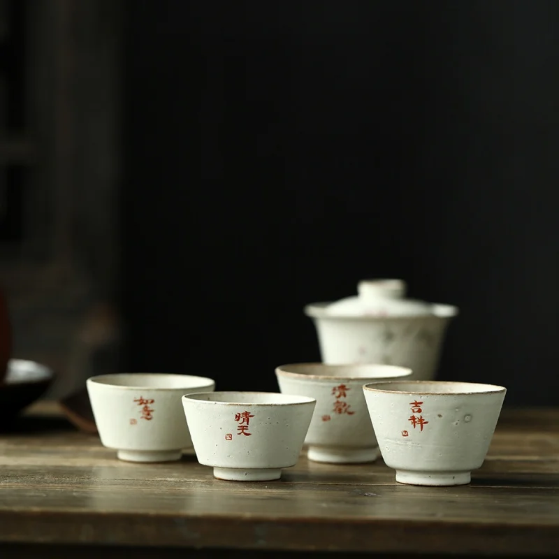 

Jingdezhen Chinese Style Powder Drawing Series Glaze Hand Painted Huanhuan Ceramic Tea Set Tea Tasting Cup Master Cup Tea-Soaked