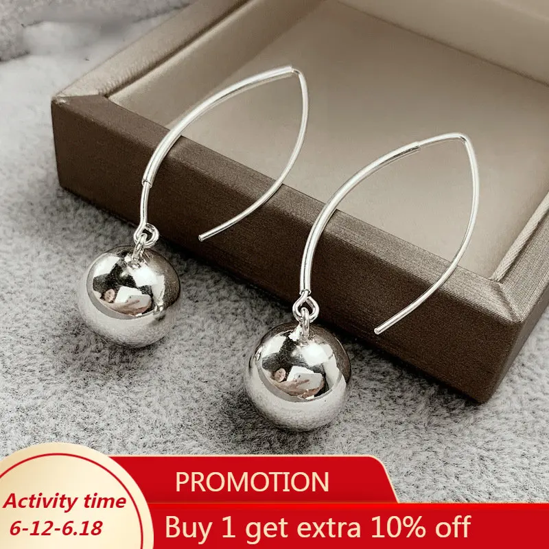

MEETSOFT 925 Sterling Silver Round Ball Mirror Drop Dangle Earring Hook for Women Exaggerate Korea Style Fine Jewelry Accessory