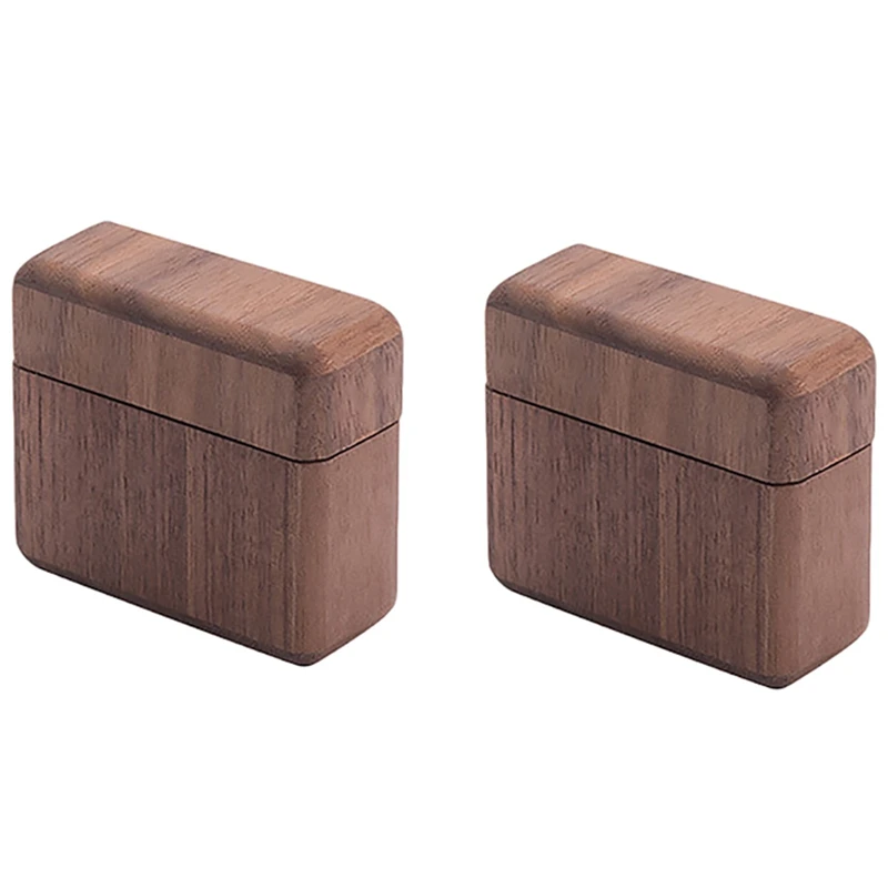 

2X Engagement Ring Box Handmade Walnut Wooden Ring Box With Magnet Cover Portable Walnut Wood