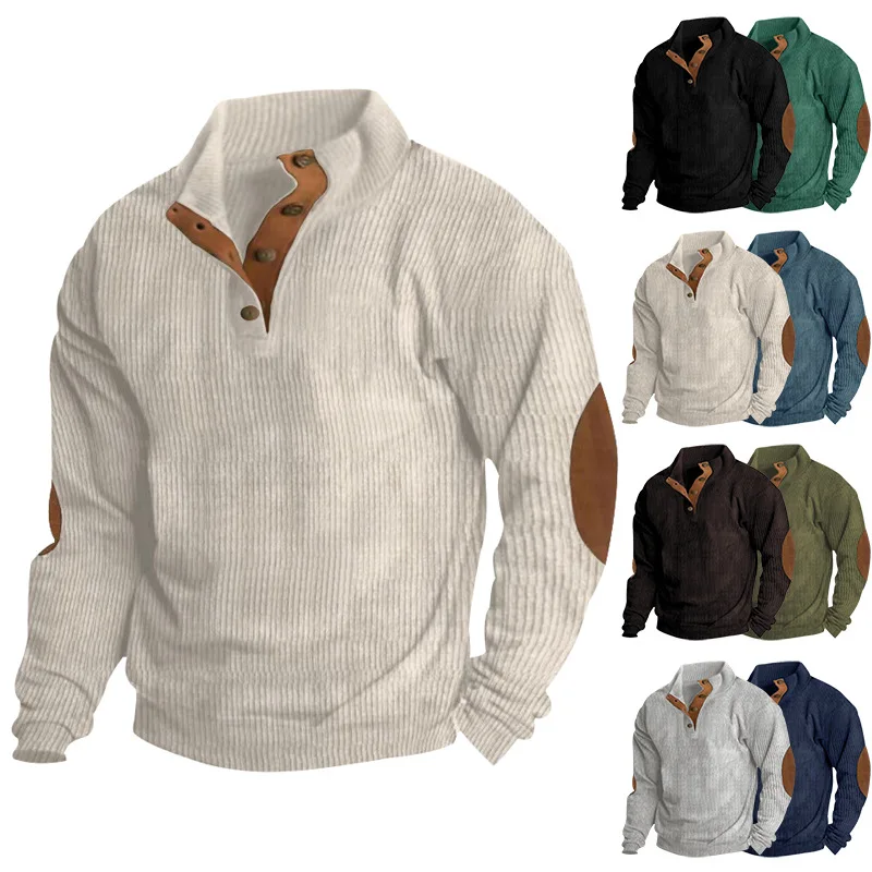 

Large Size Spring and Autumn New Men's Outdoor Corduroy Casual Standing Neck Long sleeved Sweater