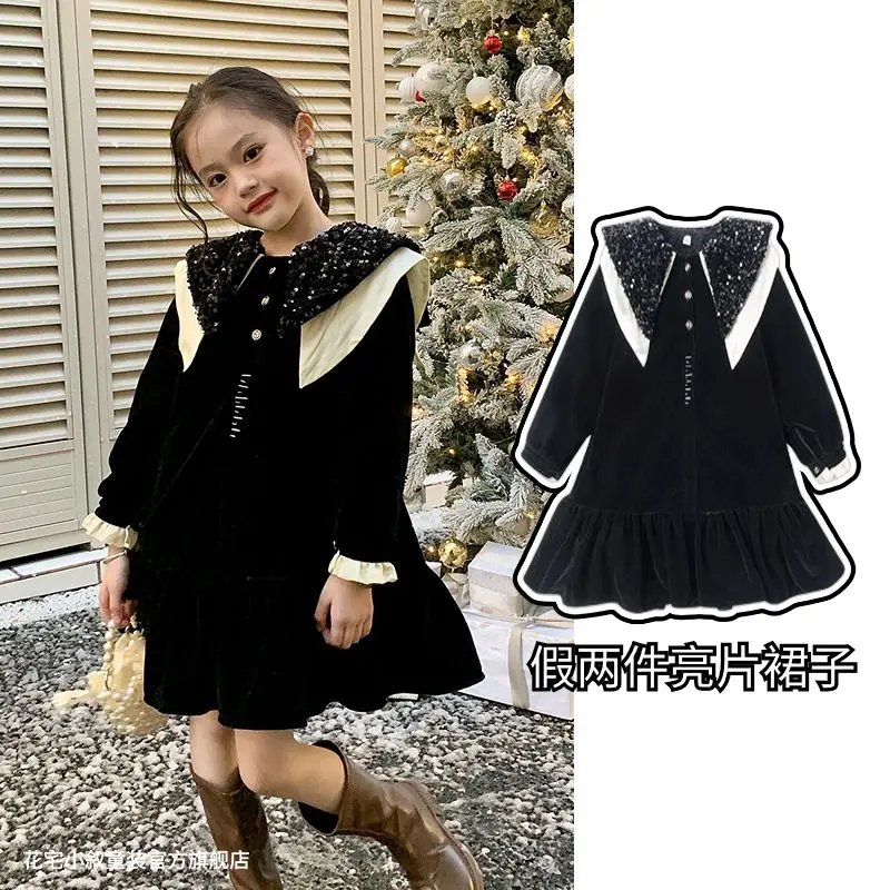 Girls' dress velvet sequins 2023 new long sleeved autumn and winter style socialite style fake two-piece dress
Girls' dress velvet sequins 2023 new long sleeved autumn and winter style socialite style fake two-piece dress