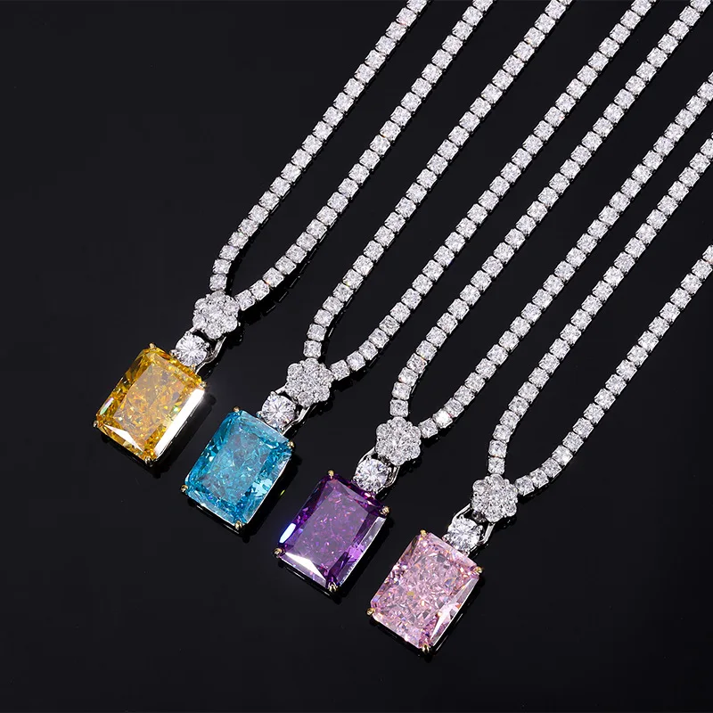 Elegant 12*16mm Pink Blue Purple Yellow High Carbon Diamond Pendant Necklace For Women S925 Sterling Silver Tennis Chain Luxury
Elegant 12*16mm Pink Blue Purple Yellow High Carbon Diamond Pendant Necklace For Women S925 Sterling Silver Tennis Chain Luxury