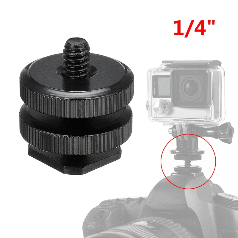 

Cold Hot Shoe Camera Adapter Mount 1/4" Dual Thumb Screw Flash Camera Adapter Mount For GoPro DSLR With 2 Adjustable Nuts
