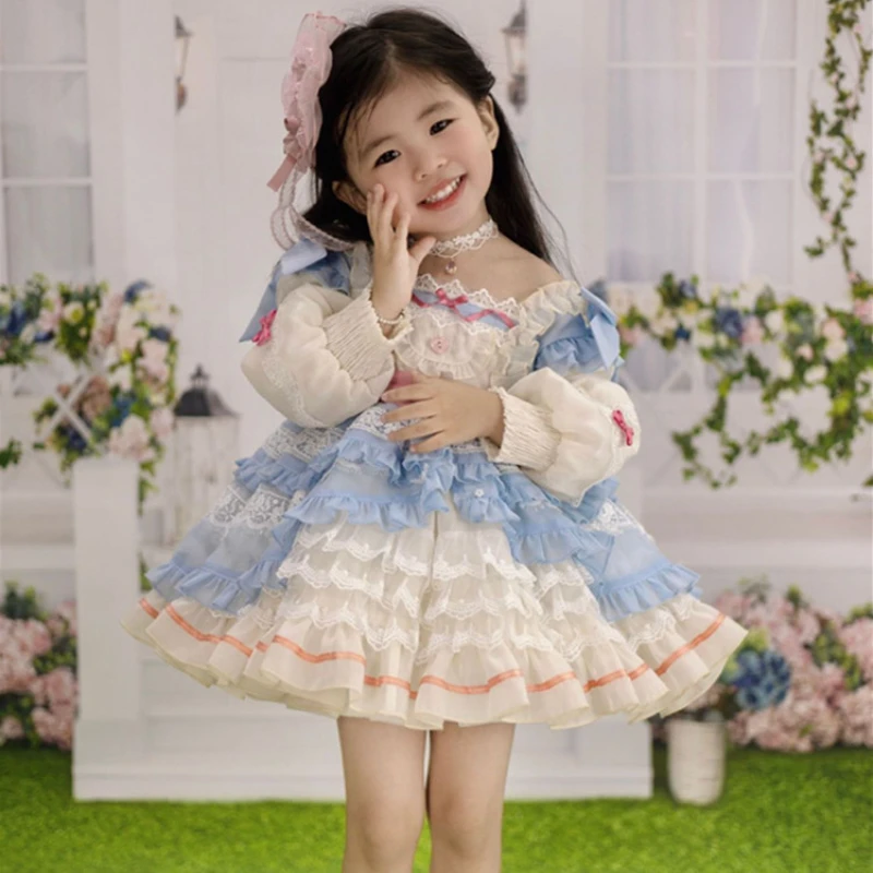 

2024 Kids Spanish Kawaii Lolita Dresses Layered Ball Gowns for Easter Carnival Girls Costume Infant Children Boutique Vestidos
