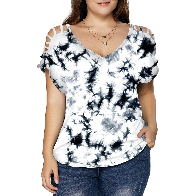 Summer Women's Plus Size Clothing V-neck Hollow Out Short Sleeve Tunic Tops Printed Tees Casual Loose T-shirt Ladies Tee 3XL 4XL
Summer Women's Plus Size Clothing V-neck Hollow Out Short Sleeve Tunic Tops Printed Tees Casual Loose T-shirt Ladies Tee 3XL 4XL