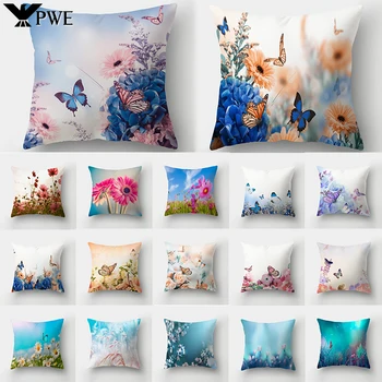 45x45cm Charms Butterfly Pillowcase Sofa Car Waist Throw Pillow Case Home Decoration Style Flower Landscape Cushion Cover