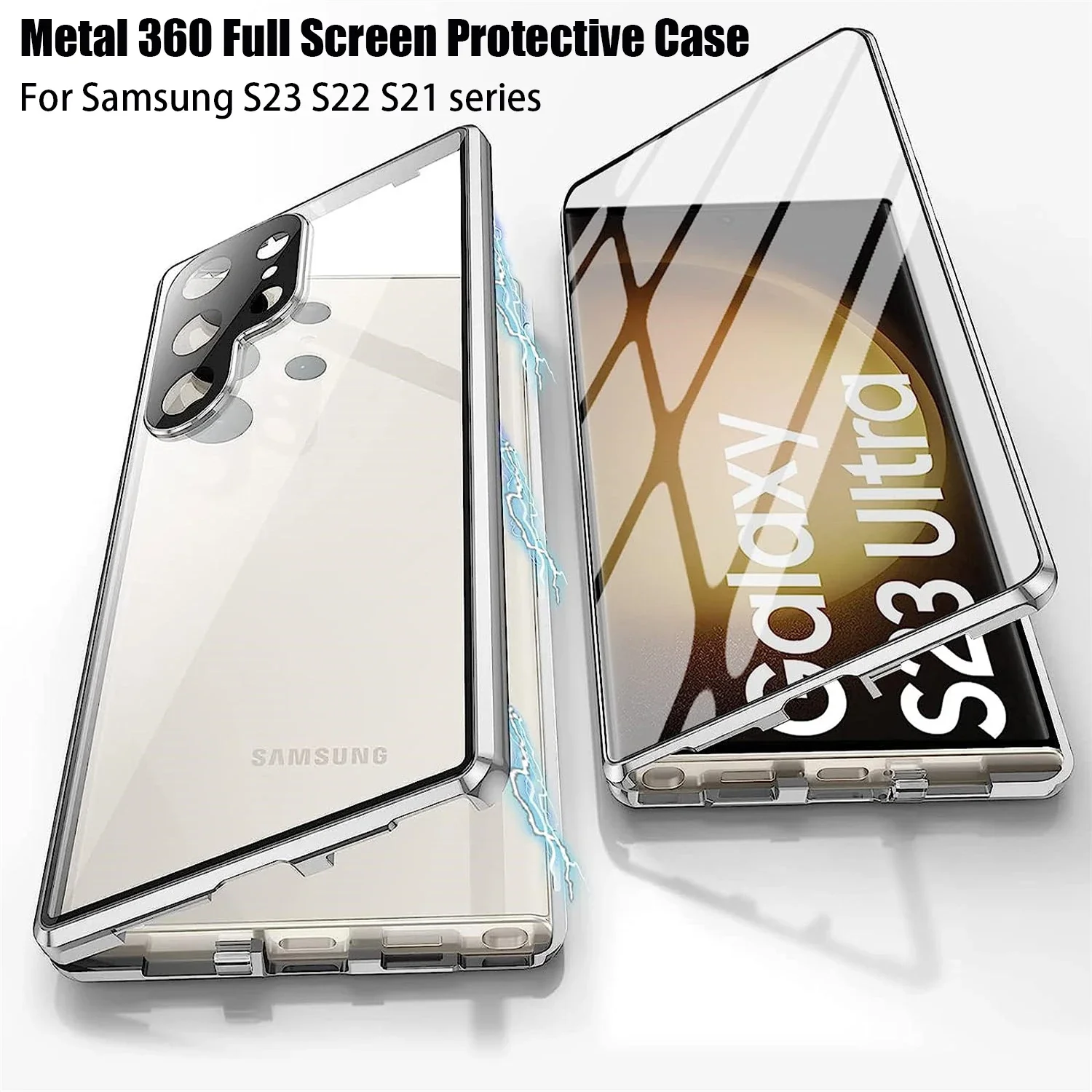 

For Samsung Galaxy S23 S22 S21 Ultra Case 360° Full Screen Sealing Tempered HD Glass Camera Metal Magnetic Protection Cover