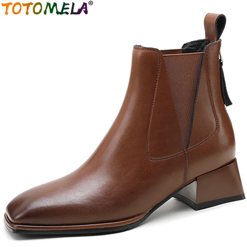 

TOTOMELA 2022 New Arrive Hot Sale Ankle Modern Boots Genuine Leather Women Boots Vintage Winter Thick Med Heels Shoes